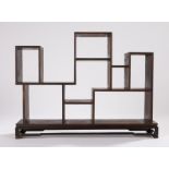 Peoples Republic Chinese wood connoisseur shelves with multiple compartments width 41cm