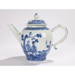 19th Century Chinese teapot, the finial topped lid above a bulbous body decorated with blue and