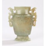Chinese jade vase, with pierced scrolled handles flanking the scroll and bead decorated body, raised