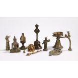 19th and 20th Century Indian devotional objects to include a metal folding petal lamp, Buddha,