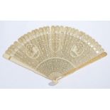 Early 19th Century Canton ivory lace-work fan,the sticks finely carved overall with twining leaves