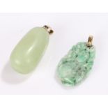 Chinese jade pendant, carved as an aubergine with trailing flowers, 40mm high, together with a