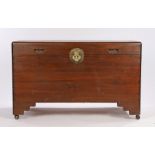 Chinese camphor wood chest, the rectangular top above a lock plate and inset handles on stepped
