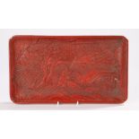 Chinese Qing dynasty cinnabar lacquer tray, the tray with canted corners and decorated with