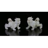 Meiji period jade Koma inu (temple guardian dogs) mouths open as if to roar. 10cm across (2)