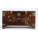 Early 20th Century Chinese mother or pearl decorated chest, the rectangular top with dragon