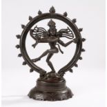 Indian cast bronze sculpture of Nataraja, the dancing Shiva, surrounded by eternal flames standing