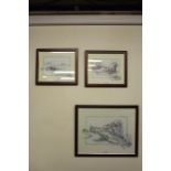 Three Glenda Rae prints, riverside scenes, (3)