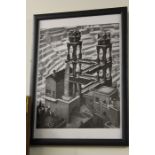 M.C. Escher print, the waterfall, housed in an ebonised frame, the print 29cm x 42cm
