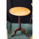 Circular occasional table, with barley twist stem, on tripod legs