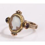 Cameo ring, with a profile of a lady to the stone set shank
