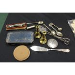 Bandmaster deluxe mouth organ, Rolls razor, two powder compacts, lipstick holder, plated flatware,