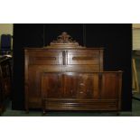 French walnut double bed, with scroll caved panelled head and foot board, together with mattress