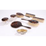 Matched George V silver, tortoiseshell and glass dressing table set, Birmingham 1926-1928, various