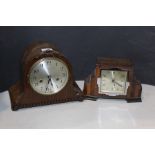 Art Deco style mantel clock, with stepped wooden case, the silvered dial with Arabic numerals, 22.