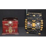 Two Oriental wooden jewellery boxes the largest 36cm high (2)