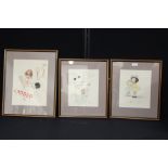 Three watercolours signed by the artist J. Hutchings from 1919-1920.