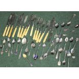 Plated souvenir spoons, fish knives and forks, preserve spoons etc. (qty)