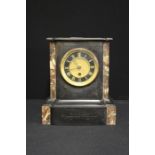 Edwardian slate and marble mantel clock, the black dial with gilt Roman numerals, 25cm high