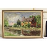 Alatoli or Natoli? lock keepers cottage, signed oil on canvas dated 1976, housed in a limed frame,