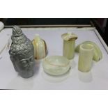 Collection of onyx objects, to include two vases, a dish, a rack and a goblet along with a Buddha
