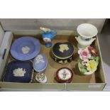 Wedgwood jasperware to include dish, ashtray, egg form pot and cover, shaped pot and cover, Coalport