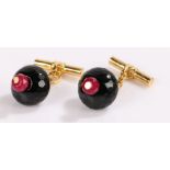 Pair of agate and ruby mounted gilt cufflinks
