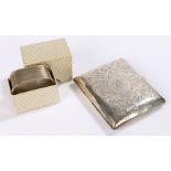Silver cigarette case and napkin holder, total weight 78 grams