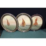 Ronald Horsewell, three studies of sailing vessels, signed oils on board, housed in gilt frames, the