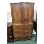 Mahogany bow front cabinet on chest, with a pair of panel doors above four long drawers, 82cm wide