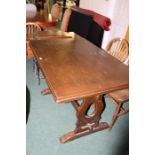 Oak draw-leaf dining table on pierced end supports, 121cm wide