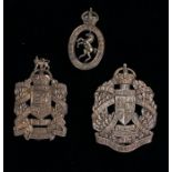Cap badges to the 1st and 2nd King Edwards Horse, sliders to the reverse, together with a cap