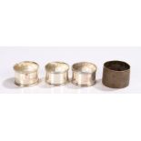 Four 20th Century silver napkin rings, various dates and makers, 3oz (4)