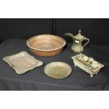 Middle Eastern coffee pot, brass pots, trays etc. (qty)