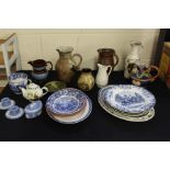 Blue and white transfer decorated breakfast cup and saucer, Wedgwood blue jasper ware