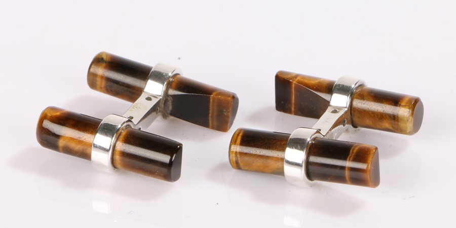 Pair of silver and tigers eye cufflinks