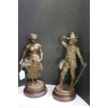 Two French cast metal figures "Chasseur de chamois" and "Moissonneuse", the tallest 32cm high