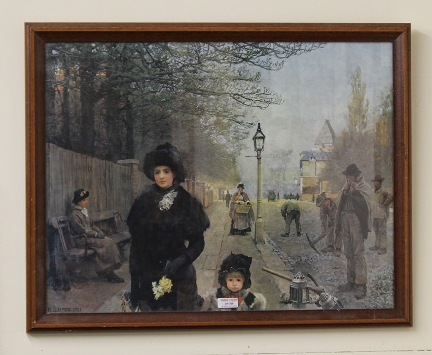 Print "Spring Morning, Haverstock Hill" original by Sir George Clausen, in a dark stained frame,