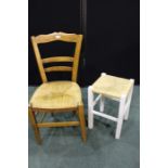 19th Century French Chestnut chair, together with a white painted stool (2)
