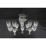 Webb-Corbett glass jug, six tumblers and six liqueur glasses (13)