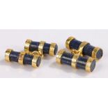 Pair of lapis lazuli cufflinks, of cylindrical form with gilt mounts
