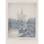 Claude Hamilton Rowbotham (1864-1949), "Truro Cathedral", aquatint signed in pencil, in a grey frame
