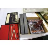 Collection of instruments, to include two cased Staedtler Proportional dividers, an Ecobra, Linex