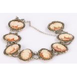 Cameo bracelet, with a row of cameos and marcasite surround