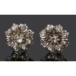 Pair of Edwardian diamond set earrings, of large proportions set with rose cut diamonds, 18mm
