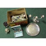 Silver plated wares, to include flatware, salts, candelabra, tray, etc, (qty)