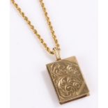 9 carat gold locket necklace, the locket in the form of a book, total weight 8 grams