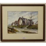 Watercolour by the artist Jan Wasilewski of Derelict Cottages, 35 cm x 25 cm (after the German