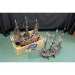 Three models of sailing vessels, model of a fishing trawler (4)