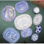 Blue and white china, to include meat plates, drainer dishes, pots and covers etc. (qty)
